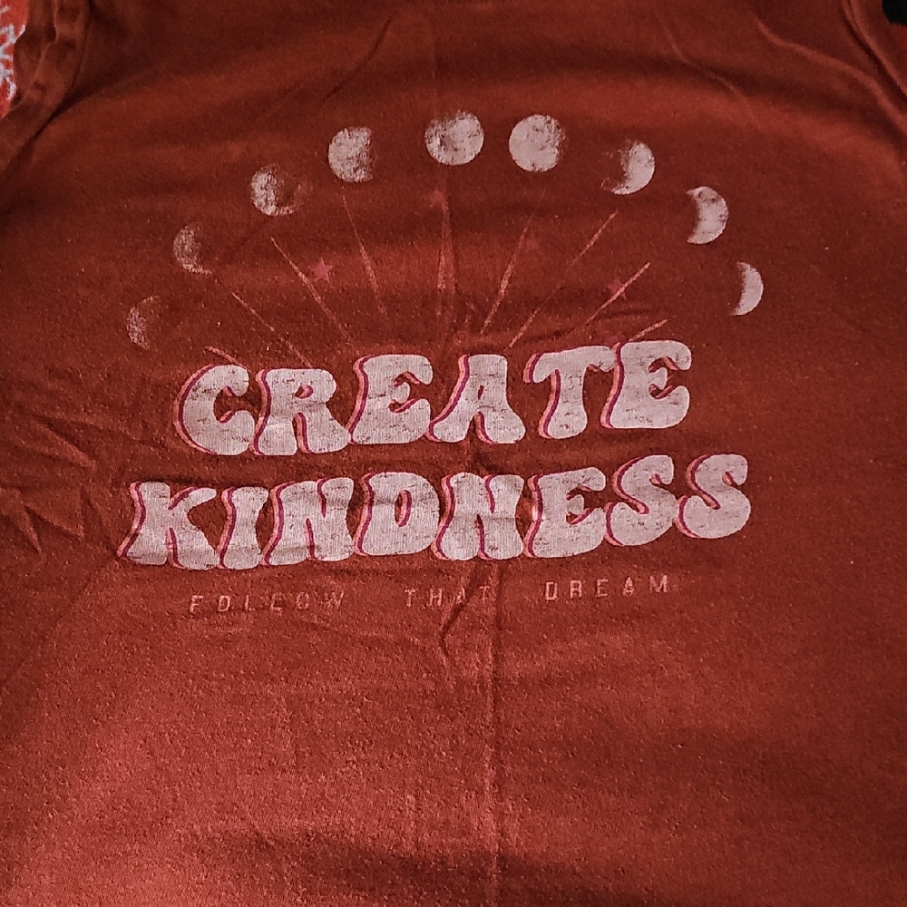 Sonoma Rust Red Tee with Moon Phase 'Create Kindness' Graphic